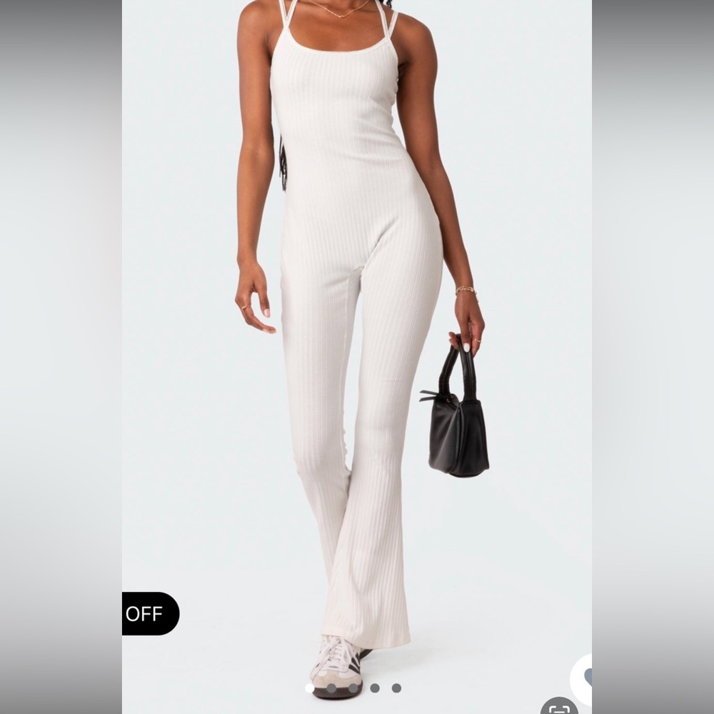 Edikted White Ribbed Jumpsuit